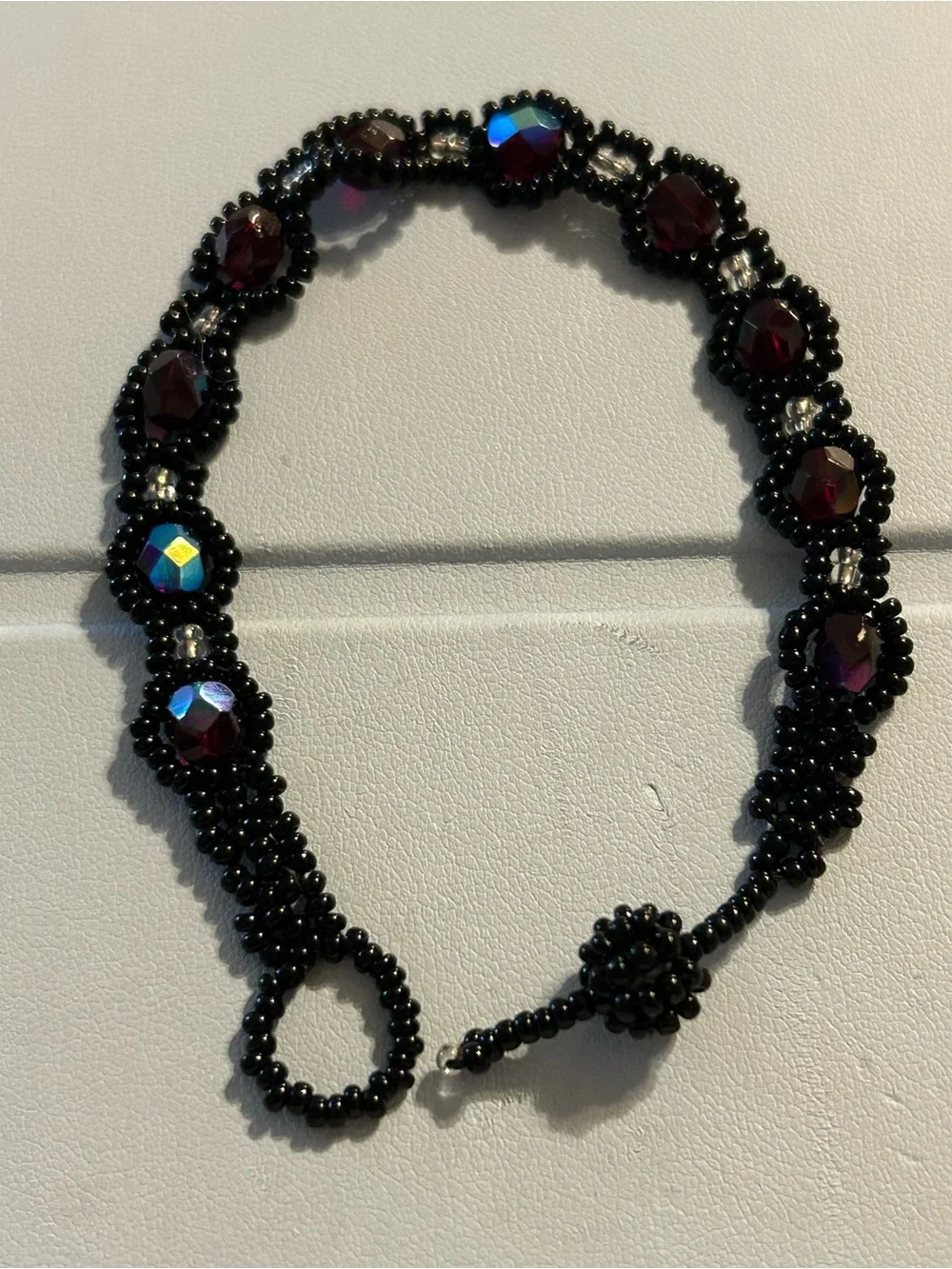 Beaded Bracelet with Deep Garnet Faceted Beads